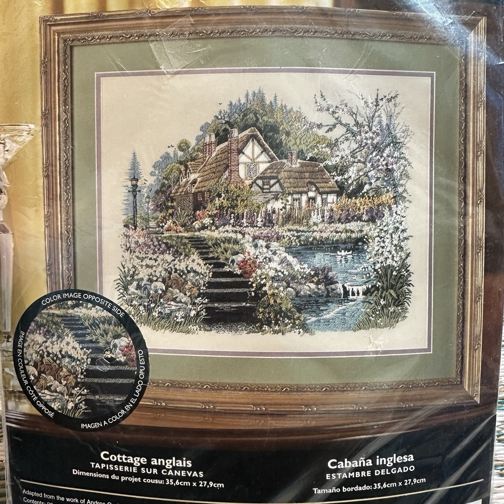 Bucilla #43742 English Cottage Cross Stitch Crewel Kit 14x11 inches New Sealed
